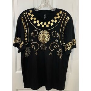 I.N.C Mens French Baroque Graphic T-Shirt Black Gold Paisley Geometric Medium